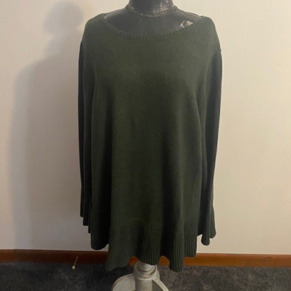 Style & Co Green Bell sleeves ruffle bottom sweater, size 3X